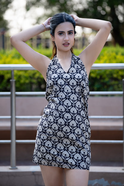 Midnight Bloom Halter Dress